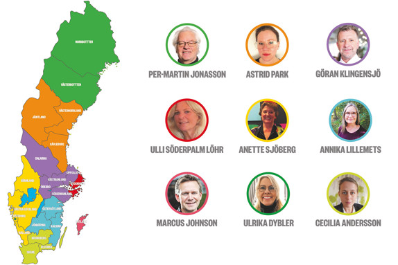 Regionssamordnare och karta över Sverige