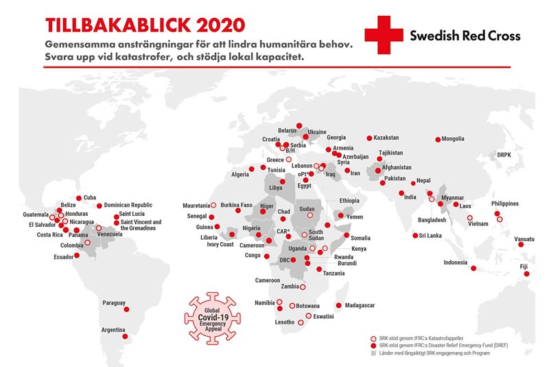 Länder Svenska Röda Korset bidragit med stöd till under 2020.