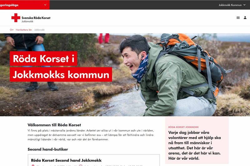 Skärmdump från Jokkmokks lokala webbsida