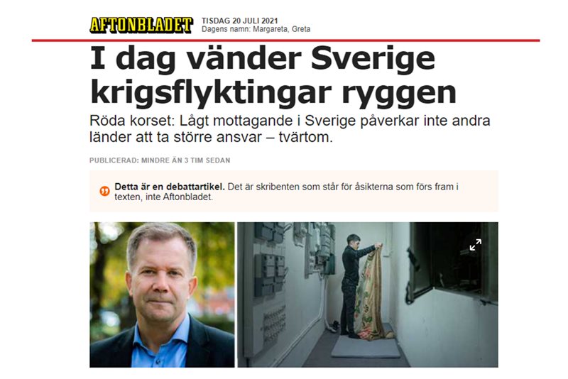 Skärmbild från Röda Korsets debattartikel i Aftonbladet 20 juli 2021